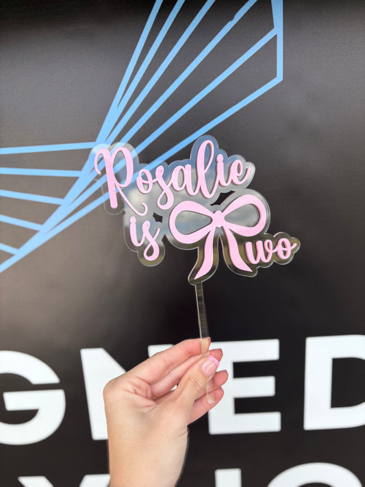 Clear & Pastel Pink Bow Cake Topper