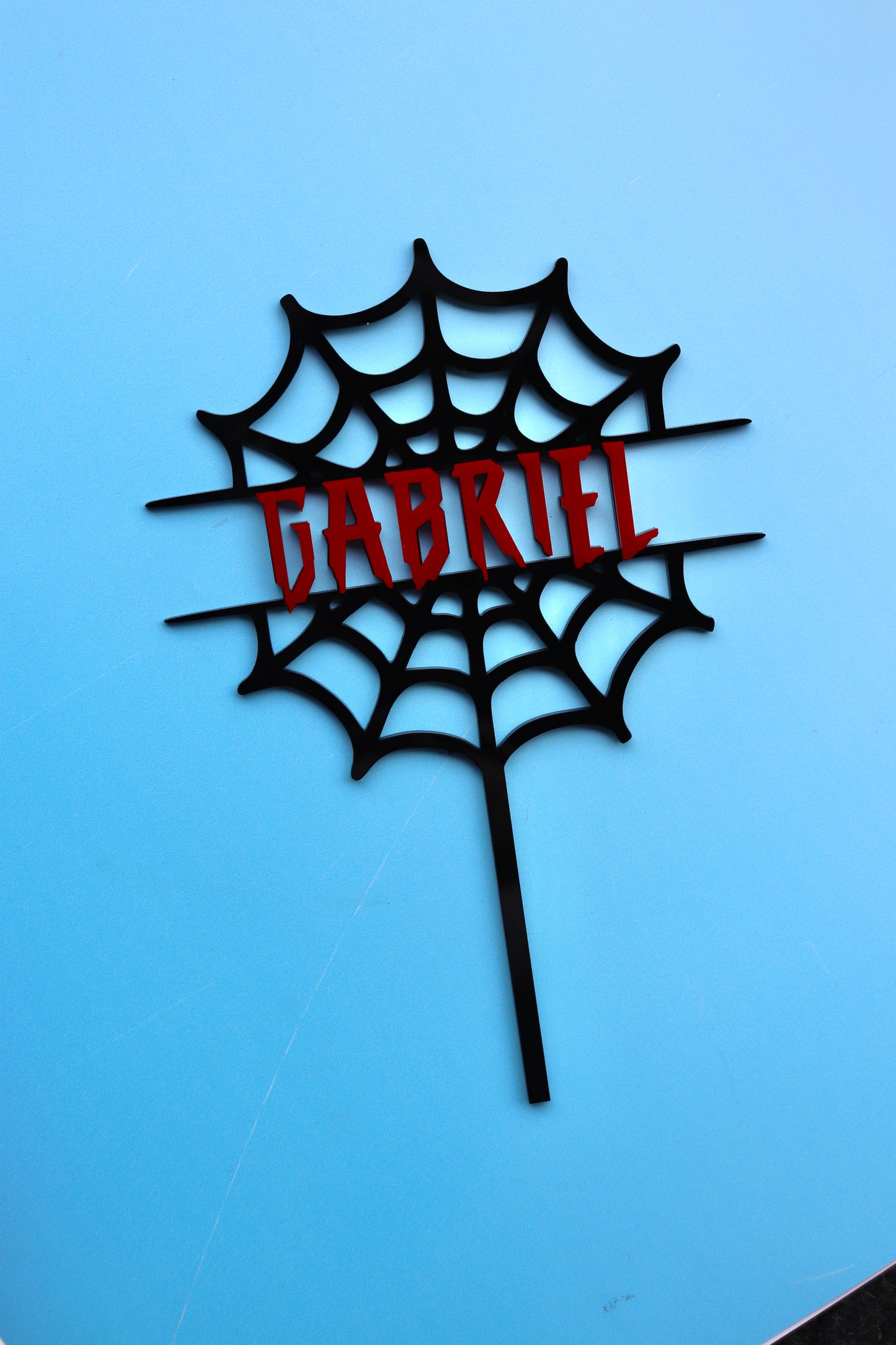 Spiderweb Name Cake Topper Red & Black
