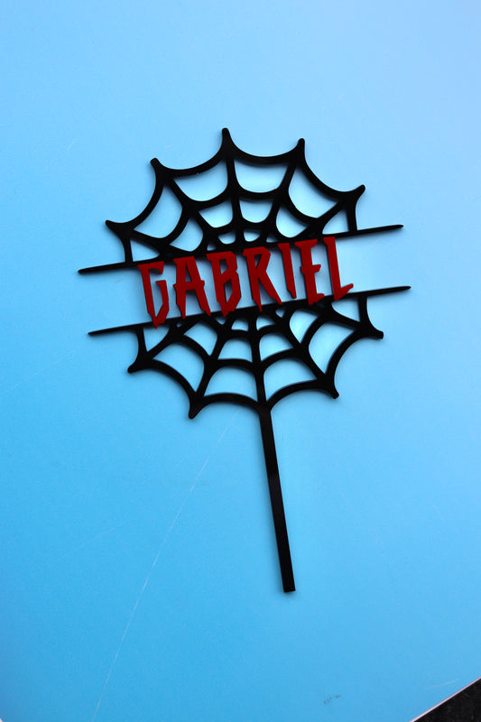 Spiderweb Name Cake Topper Red & Black
