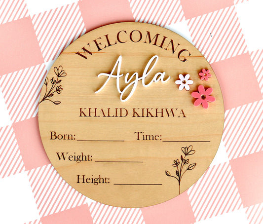 Floral Baby Announcement Plaque