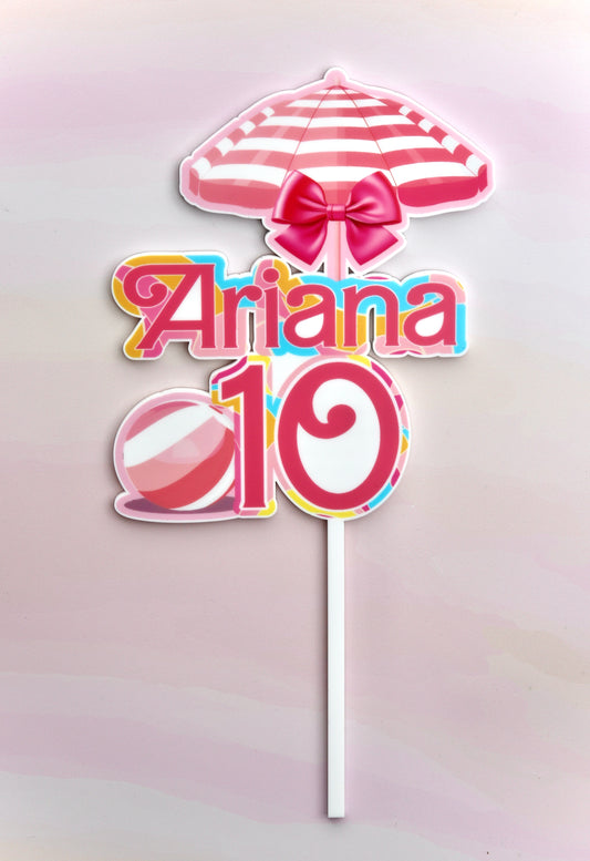 Retro Beach Barbie Acrylic Cake Topper