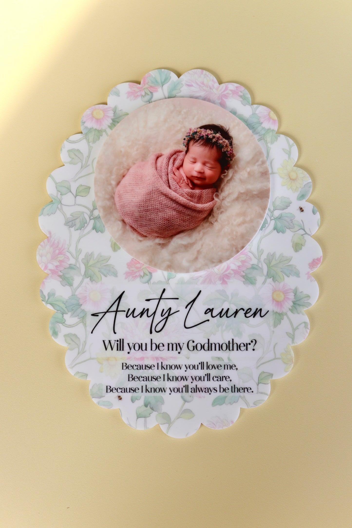 Godparent Proposal Photo Plaque with Cottage Floral Design