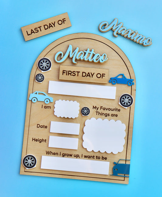 Jumbo Interchangeable First/Last Day Board - Cars Themed
