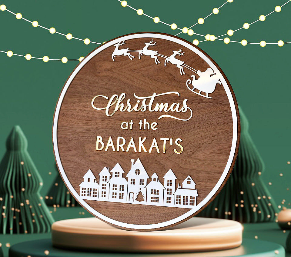 Christmas Scene Family Name Plaque