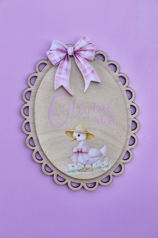 Baby Announcement Name Plaque, Pastel Pink Goose Design