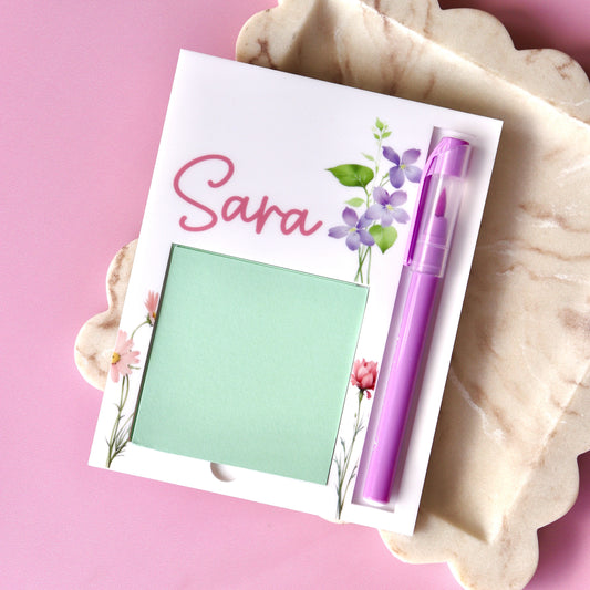 Acrylic Sticky Notes & Pen Holder - Floral
