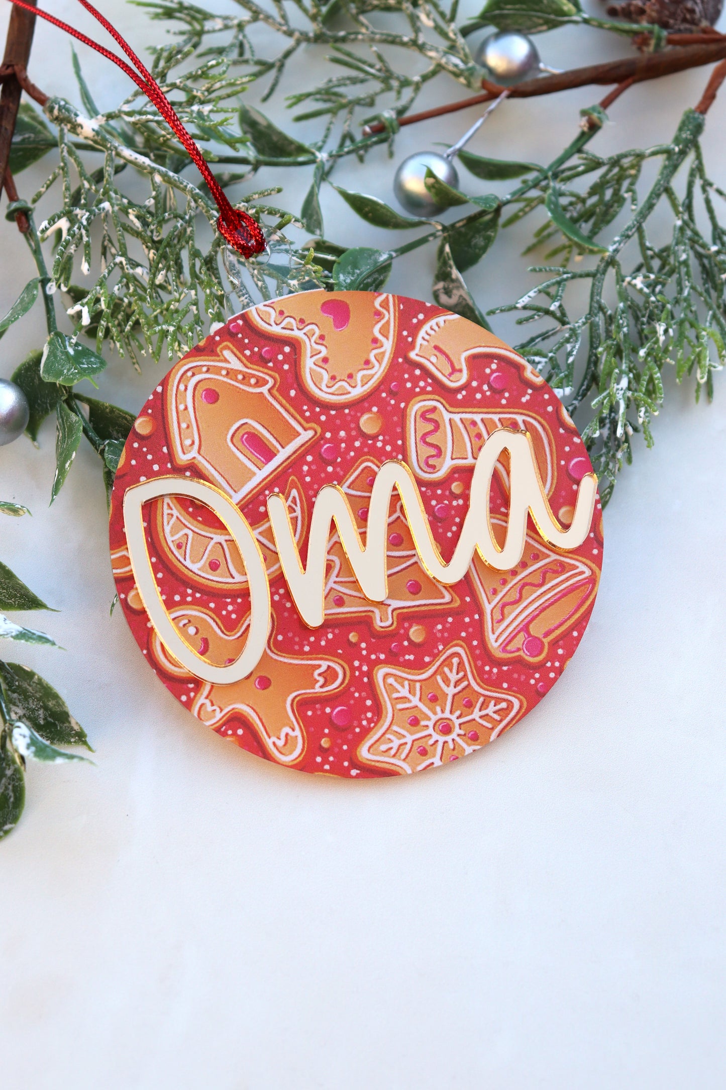 Red Gingerbread Print Bauble