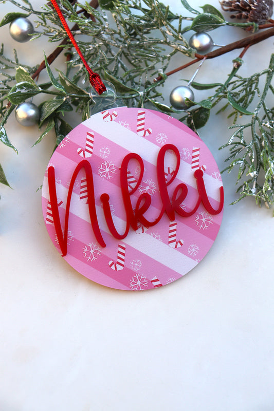 Pink Candy Cane Print Bauble