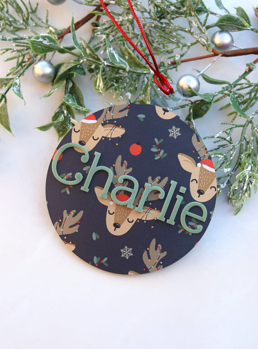 Navy Reindeer Print Bauble