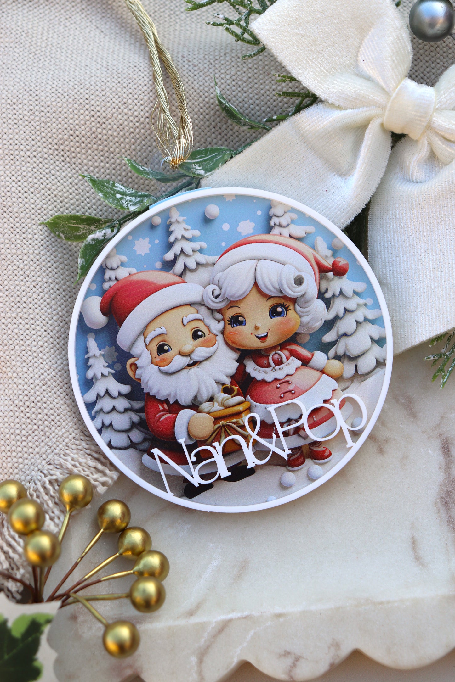 3D Pastel Mr & Mrs Claus Bauble