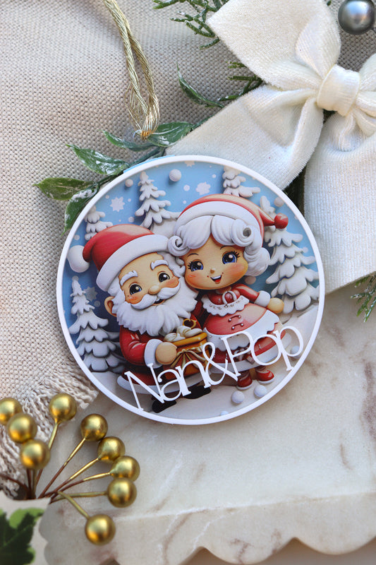 3D Pastel Mr & Mrs Claus Bauble