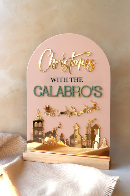 Family Name Arch Christmas Plaque with Wooden Base