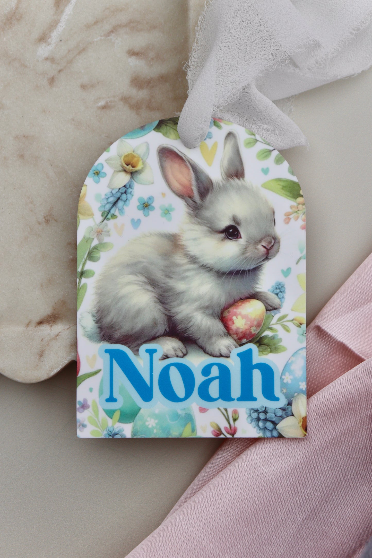 Blue Bunny - Arched Easter Name Tag