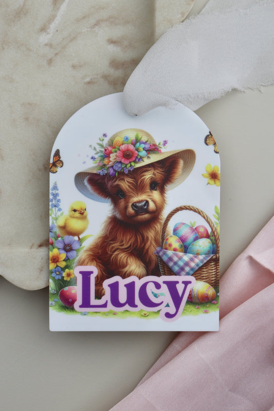 Highland Cow - Arched Easter Name Tag