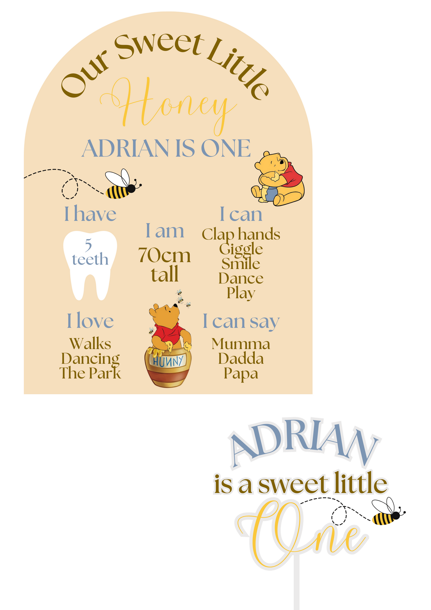 First Birthday Board & Cake Topper Set - Winnie the Pooh Theme