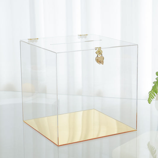 Personalised Clear & Gold Acrylic Wishing Well with Gold Heart Lock