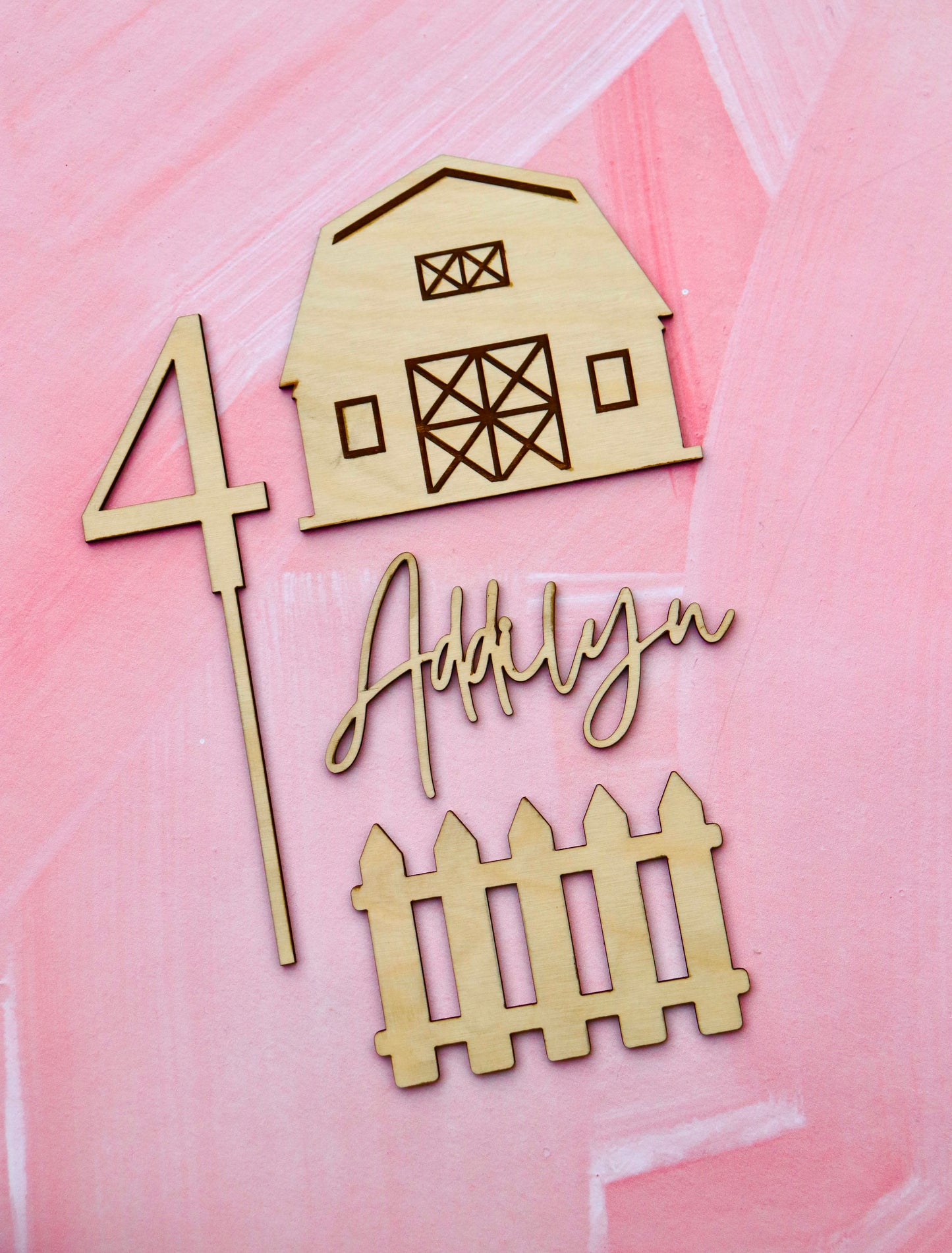 Wooden Farm Cake Topper Set of 4