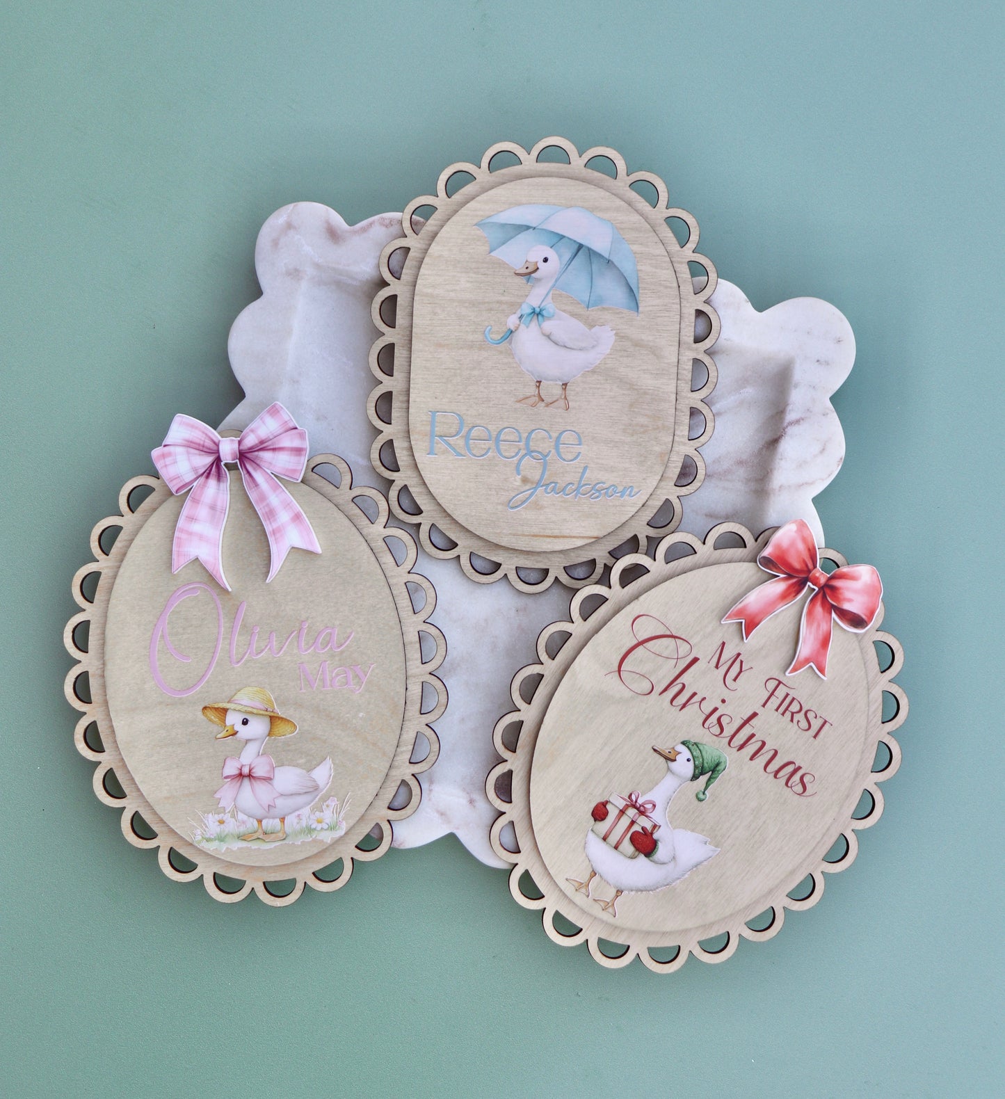 Baby Announcement Name Plaque, Pastel Pink Goose Design