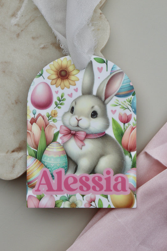 Pink Bunny - Arched Easter Name Tag