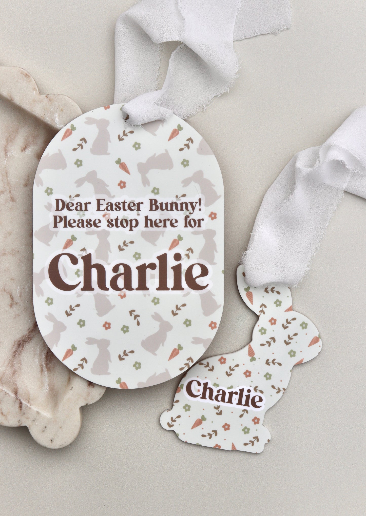 Easter Bunny Stop Here Sign & Bunny Shaped Name Tag Bundle