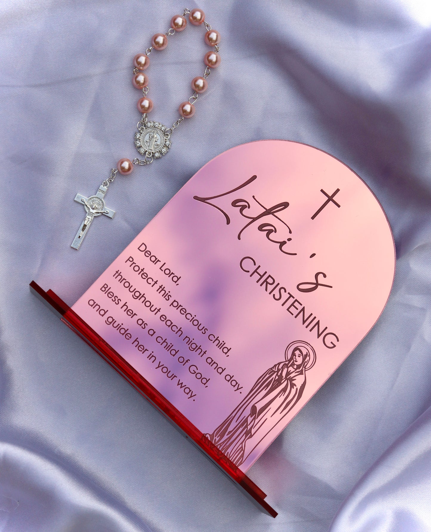 Christening Plaque with Mini Rosary