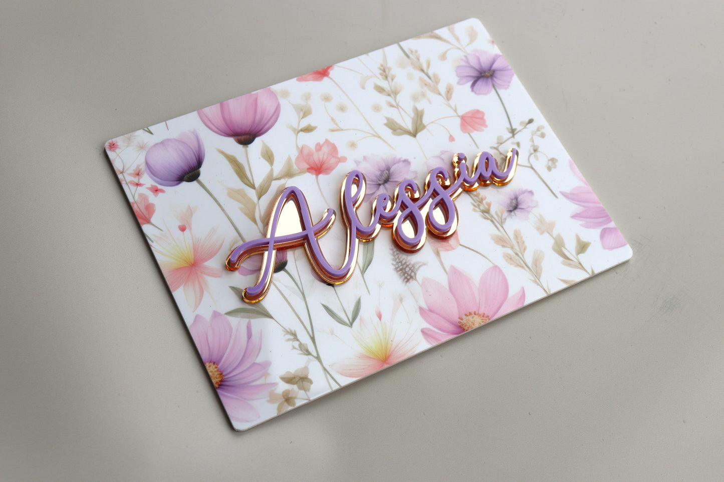 Floral Name Plaque with Layered Acrylic Name