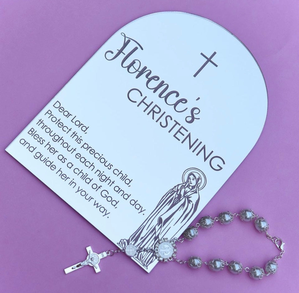 Christening Plaque with Mini Rosary